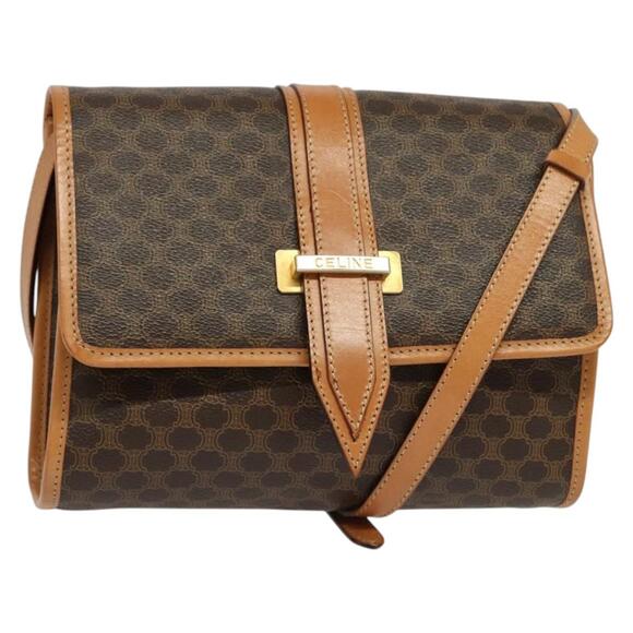 CELINE Macadam Canvas Shoulder Bag Pvc Leather Brown Gold - Picture 1 of 12